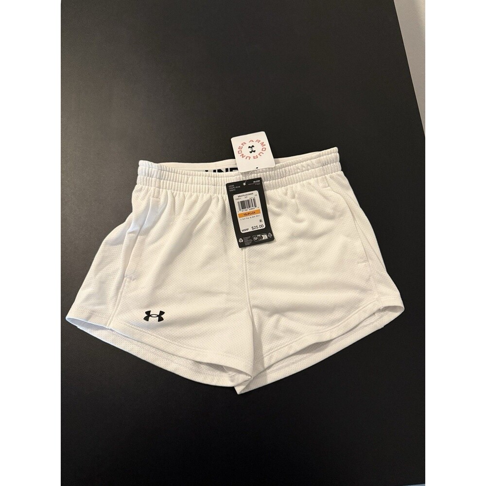 Under Armour Girls Shorts White Mesh Athletic Youth Small YS Loose Fit NWT